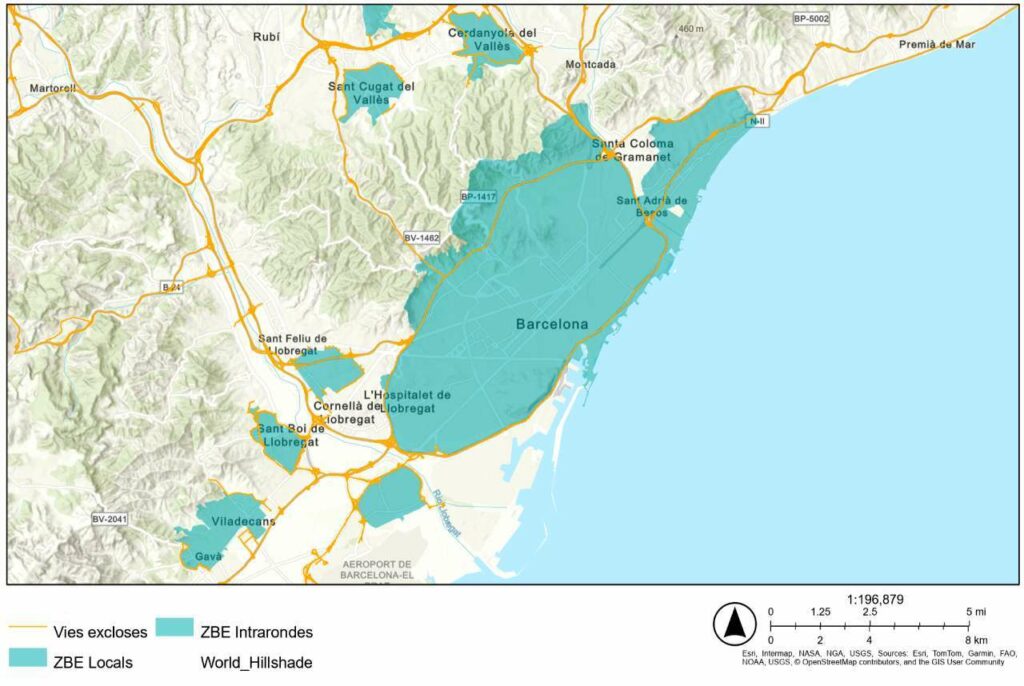 Quelles zones sont exactement comprises dans la zone « ZBE » à Barcelone ?